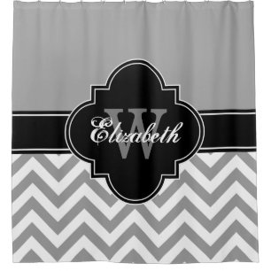 Rideaux De Douche Gris foncé Blanc LG Chevron Noir 1ICBR Nom Monogra