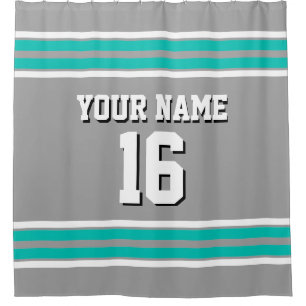 Rideaux De Douche Gris foncé Turquoise Blanc rayures Sport Jersey