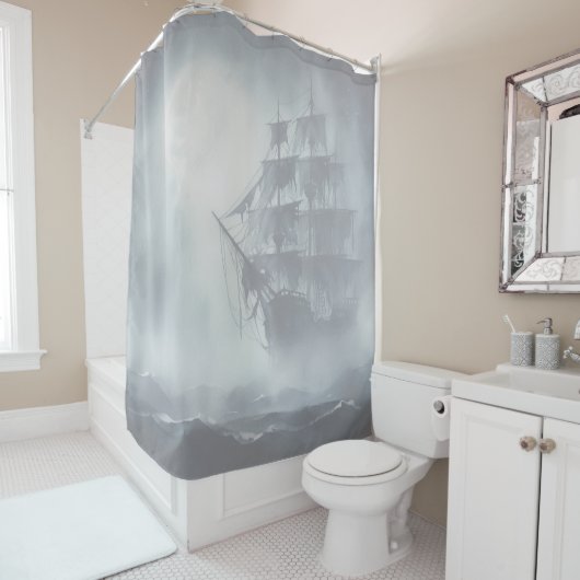 Rideaux De Douche Gris, Gris Brouillard Pirate Navire 2 (En situation)
