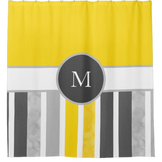 Rideaux De Douche Gris Jaune Blancs (Devant)