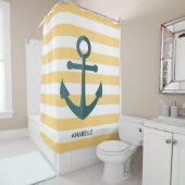 Rideaux De Douche Gris jaunes et Ancre bleue (En situation)