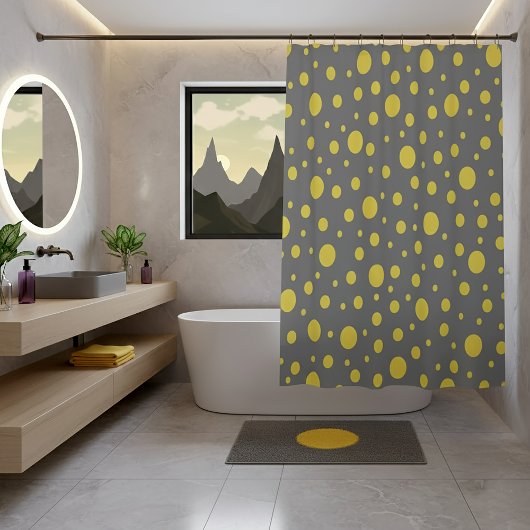 Rideaux De Douche Gris moderne et points jaunes