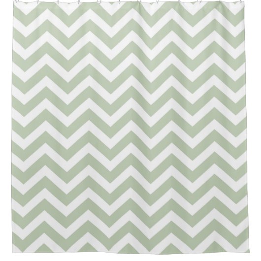Rideaux De Douche Gris moderne/vert et blanc Chevron rayé (Devant)