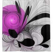 Rideaux De Douche Gris Noir Abstrait Avec Art Fractal Magenta (Devant)
