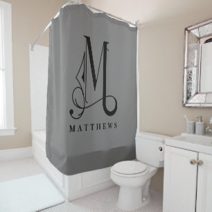 Rideaux De Douche Gris sophistiqué avec monogramme élégant M Pers