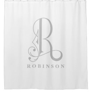Rideaux De Douche Gris sophistiqué avec Monogramme élégant R Personn