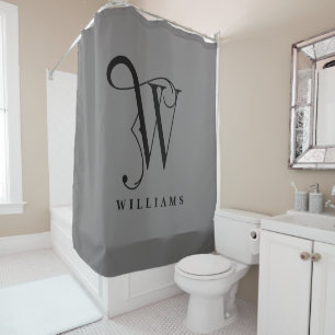 Rideaux De Douche Gris sophistiqué avec Monogramme élégant W Personn