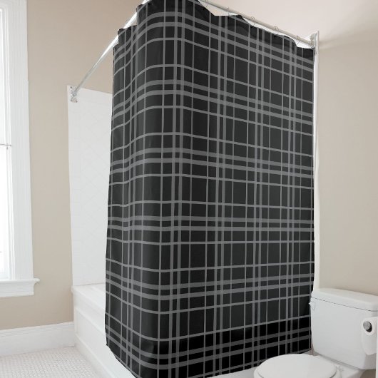 Rideaux De Douche Gris Sur Tartan Noir Plaid Design Motif