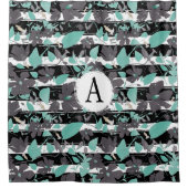 Rideaux De Douche Gris Turquoise floral rayure Motif monogramme (Devant)