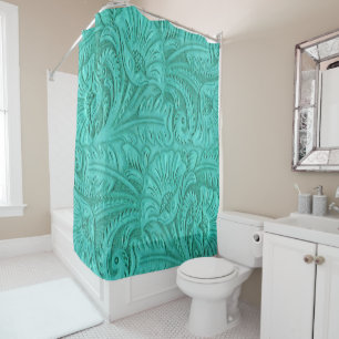 Rideaux De Douche Gros caractères en cuir usinés de turquoise