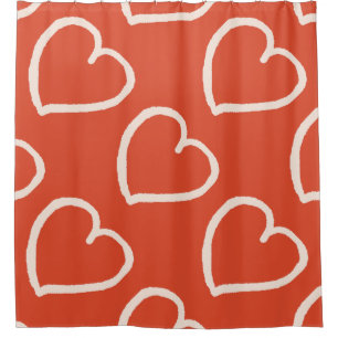 Rideaux De Douche Gros coeur motif rose sur rouge