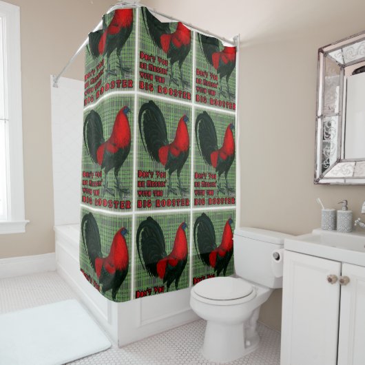 Rideaux De Douche Gros Rooster Rouge (En situation)