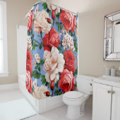 Rideaux De Douche Grosse Fleur Rouge rétro (En situation)