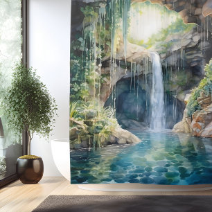 Rideaux De Douche Grotte de la cascade éthérée à l'aquarelle