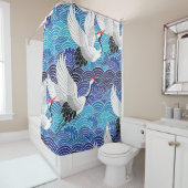 Rideaux De Douche Grue japonaise : Motif orné d'oiseaux. (En situation)