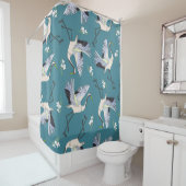 Rideaux De Douche grue, motif, illustration fleur d'oiseau volant (En situation)