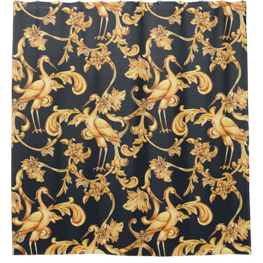 Rideaux De Douche Grues baroques dorées : ornement rococo. (Devant)