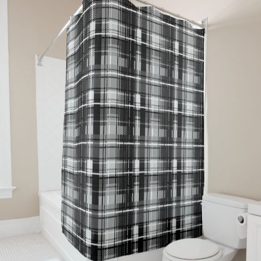 Rideaux De Douche Grund Black Blanc Flannel Plaid Tartan Design