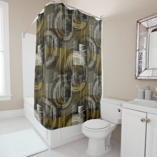 Rideaux De Douche Grunge abstrait, marron monochrome (En situation)