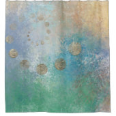 Rideaux De Douche Grunge Côtière | Aquarelle bleu et vert or (Devant)