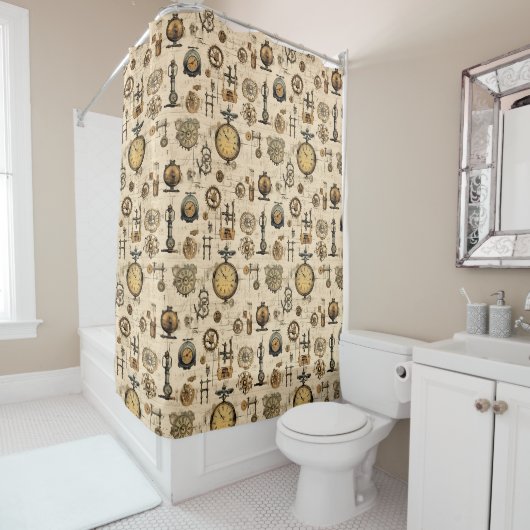 Rideaux De Douche Grunge Rustic Steampunk Horloge (13) (En situation)