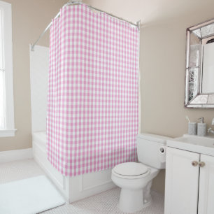 Rideaux De Douche Guingan rose et blanc