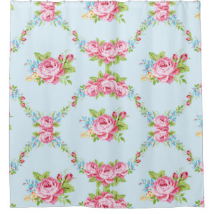 Rideaux De Douche guirlande des roses chics minables, bleu,