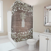 Rideaux De Douche Gypsophile dans un Pot Mason Bois Rustique (En situation)