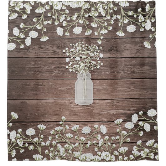 Rideaux De Douche Gypsophile dans un Pot Mason Bois Rustique (Devant)