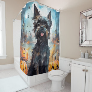 Rideaux De Douche Halloween Affenpinscher avec la peur Citrouille