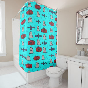 Rideaux De Douche Halloween amusant Imprimer en bleu