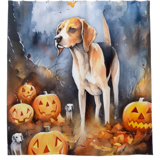 Rideaux De Douche Halloween Anglais Foxhound Avec Citrouille (Devant)