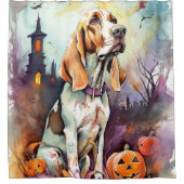 Rideaux De Douche Halloween Basset Hound Avec Crainte Citrouille (Devant)