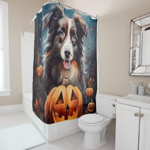 Rideaux De Douche Halloween Berger Australien Avec La Peur Citrouill