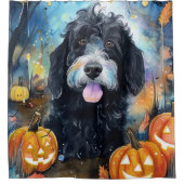 Rideaux De Douche Halloween Bernedoodle Avec La Peur Citrouille (Devant)