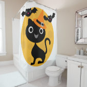 Rideaux De Douche Halloween Chat noir, Lune, chauves-souris (En situation)