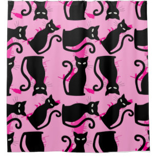Rideaux De Douche halloween chat noir sorcière rose
