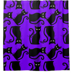 Rideaux De Douche halloween chat noir sorcière violet