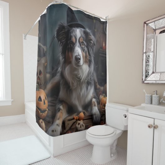Rideaux De Douche Halloween Citrouille berger australienne effraie (En situation)