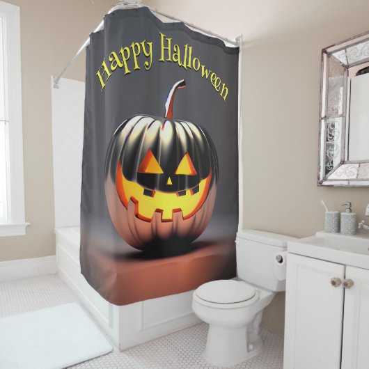 Rideaux De Douche Halloween Citrouille brillant (En situation)