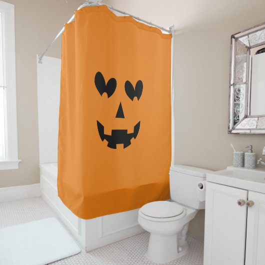 Rideaux De Douche Halloween Citrouille de coeur heureux orange et no (En situation)