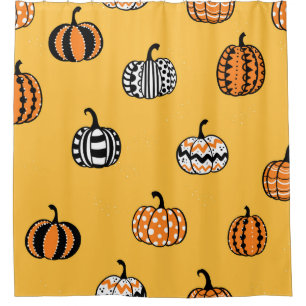 Rideaux De Douche Halloween Citrouille tiré à la main sans couture