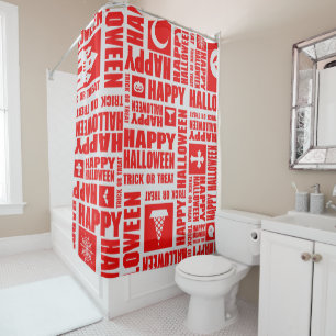 Rideaux De Douche Halloween Cool Éffrayant Whimsical Typographie Rou