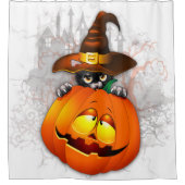 Rideaux De Douche Halloween Cute Kitty Witch et ami Citrouille (Devant)