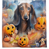 Rideaux De Douche Halloween Dachshund Avec La Peur Citrouille (Devant)