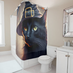 Rideaux De Douche Halloween de chat noir