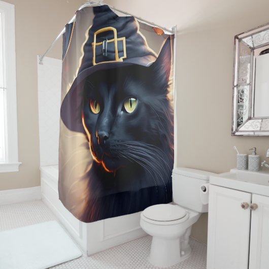 Rideaux De Douche Halloween de chat noir (En situation)