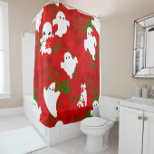 Rideaux De Douche halloween floral fantômes fleurs rouge foncé (En situation)