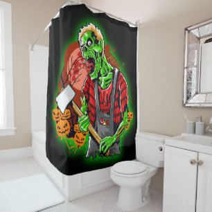 Rideaux De Douche Halloween Funny Green Zombie Ax sur