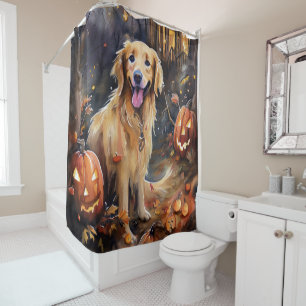 Rideaux De Douche Halloween Golden Retriever avec la peur Citrouille